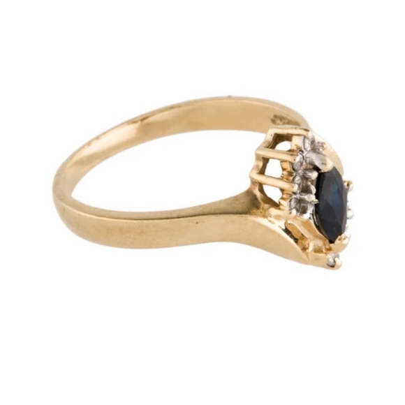 RING 14K Yellow Gold Sapphire and Diamond Cocktail ring Size 6 approximately - Picture 10 of 11